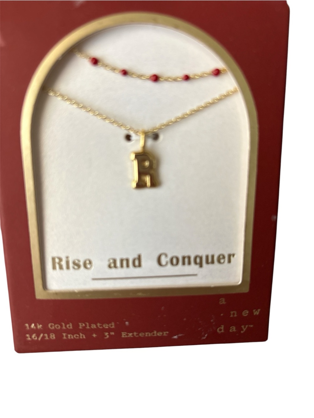 Target Gold Plated 'R' Initial Necklace w/Red Bead Accent & nickel free earrings
